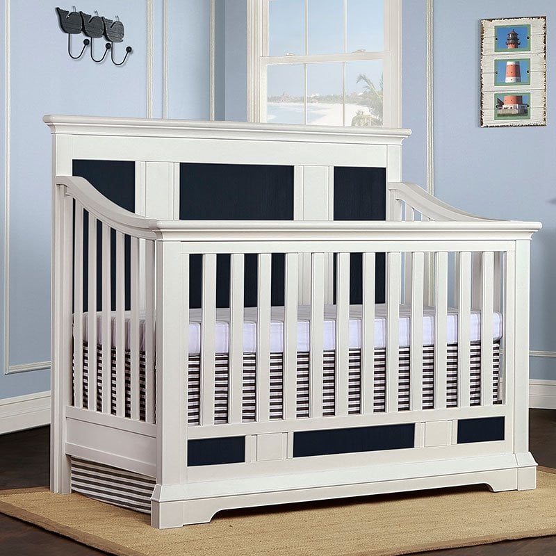 Evolur Parker 5 In 1 Convertible Crib In White And Distressed Navy