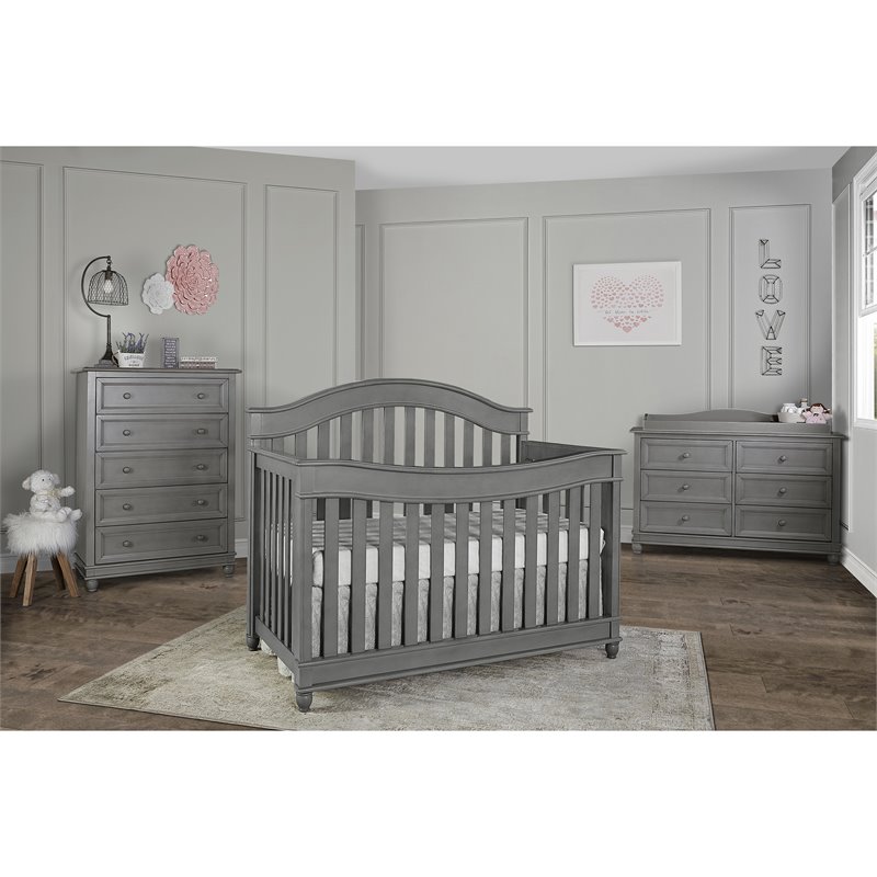 Evolur Hampton 5 In 1 Lifestyle Convertible Crib In Storm Grey