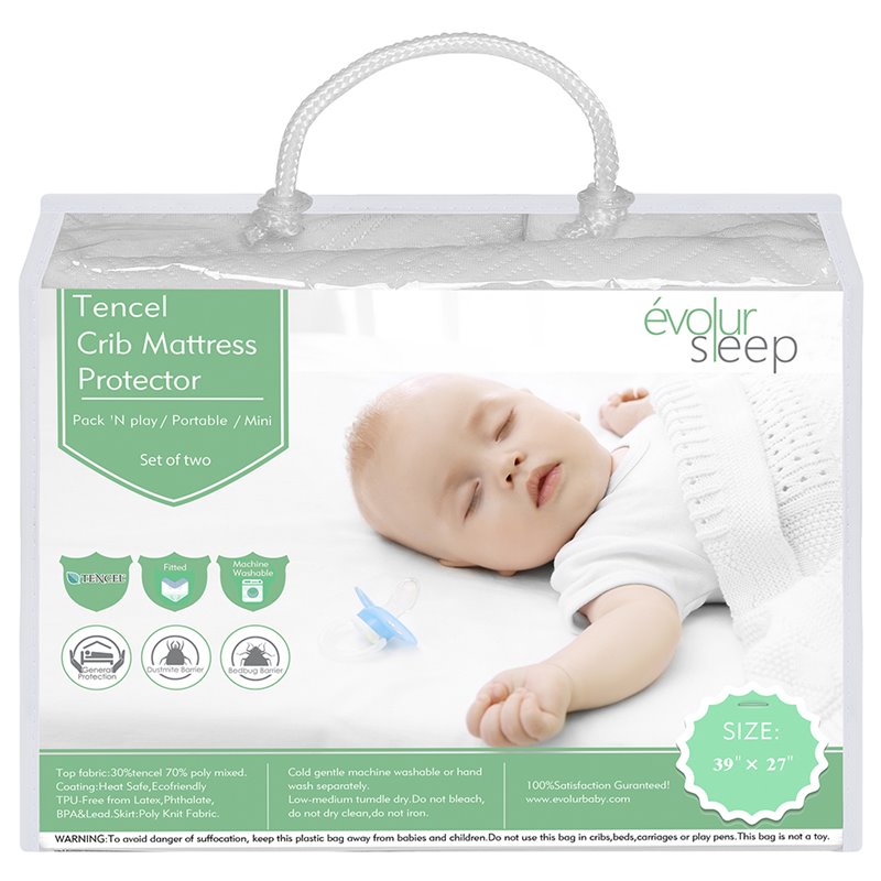 Evolur Tencel Waterproof Portable Crib Mattress Protector In White