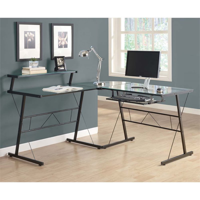 Scranton And Co Glass Top Metal L Shaped Computer Desk In Black