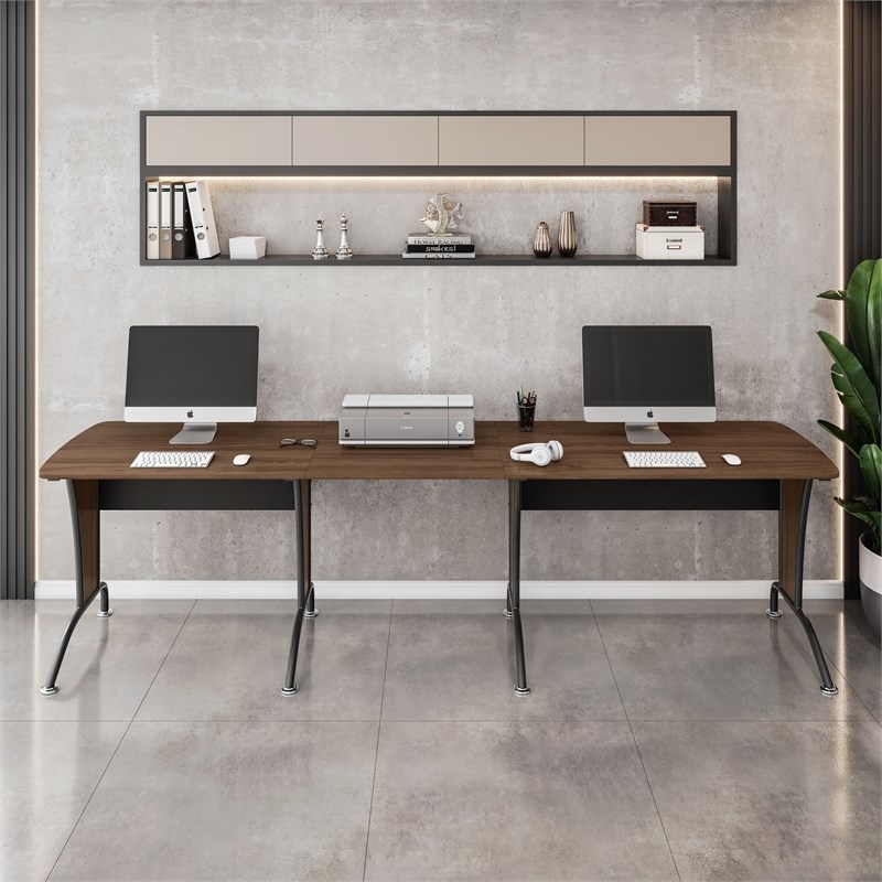 Scranton & Co Wood and Metal L-Shaped Computer Desk in Mahogany