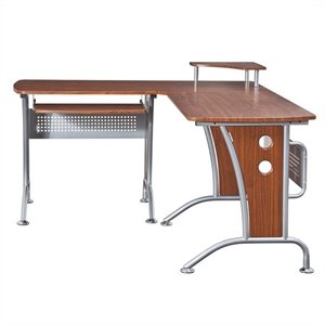 scranton & co wood and metal l-shaped computer desk in mahogany