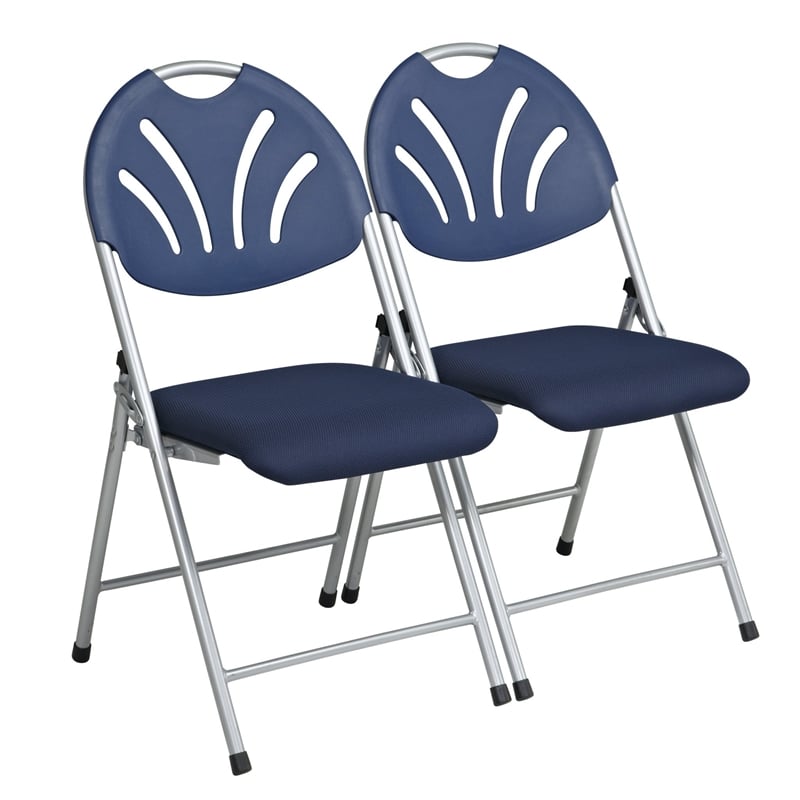 Scranton & Co Plastic Folding Chair in Blue and Silver (Set of 4)
