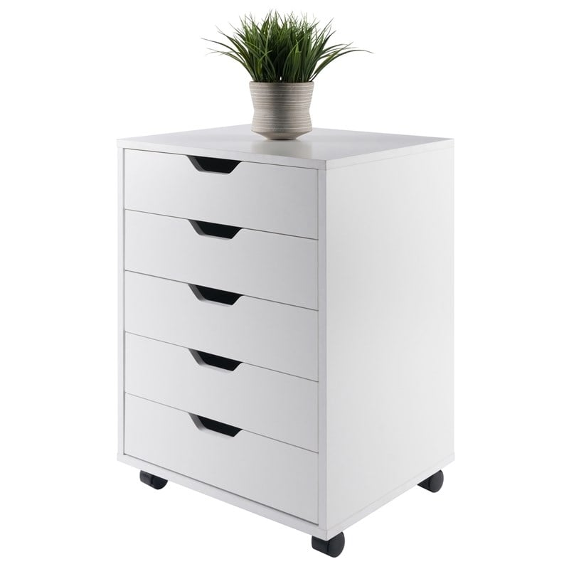 Scranton & Co 5-Drawer Modern Wood Mobile File Cabinet in White
