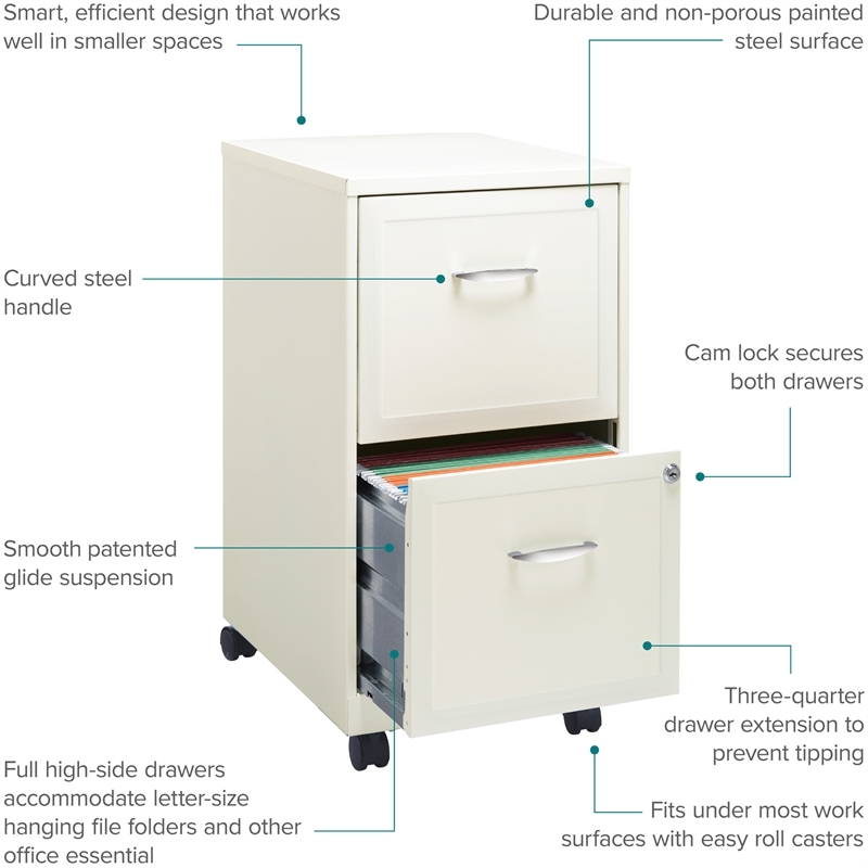 Scranton & Co 2-Drawer Metal Mobile Vertical Filing Cabinet in White