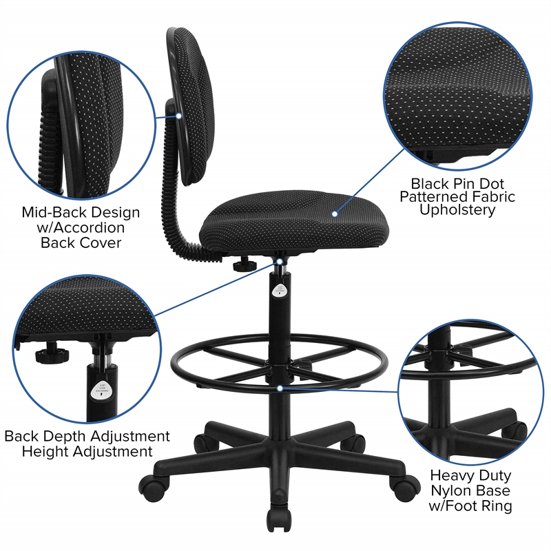 Scranton & Co Patterned Ergonomic Drafting Chair in Black