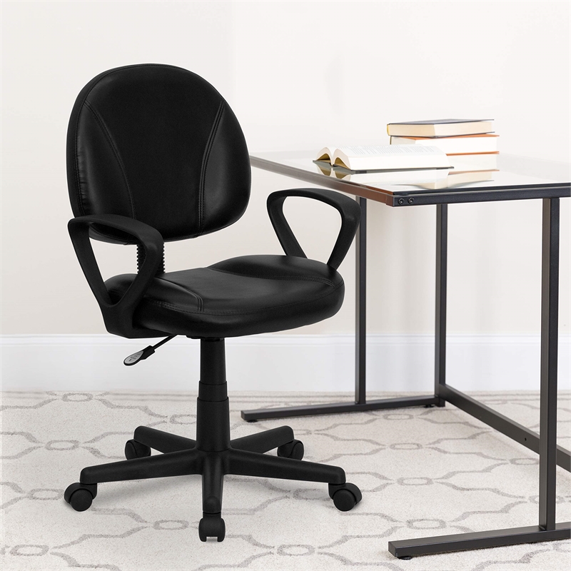Scranton & Co Leather Ergonomic Task Office Chair in Black with Arms