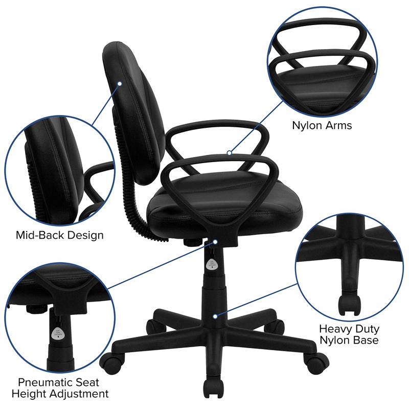 Scranton & Co Leather Ergonomic Task Office Chair in Black with Arms