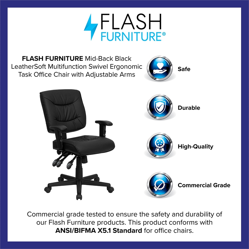 Scranton & Co Leather Mid-Back Task Office Chair with Arms