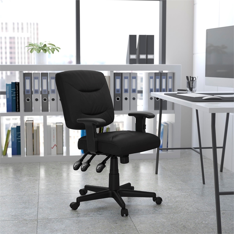 Scranton & Co Leather Mid-Back Task Office Chair with Arms