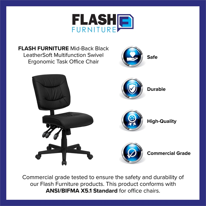 Scranton & Co Leather Mid-Back Task Office Chair in Black