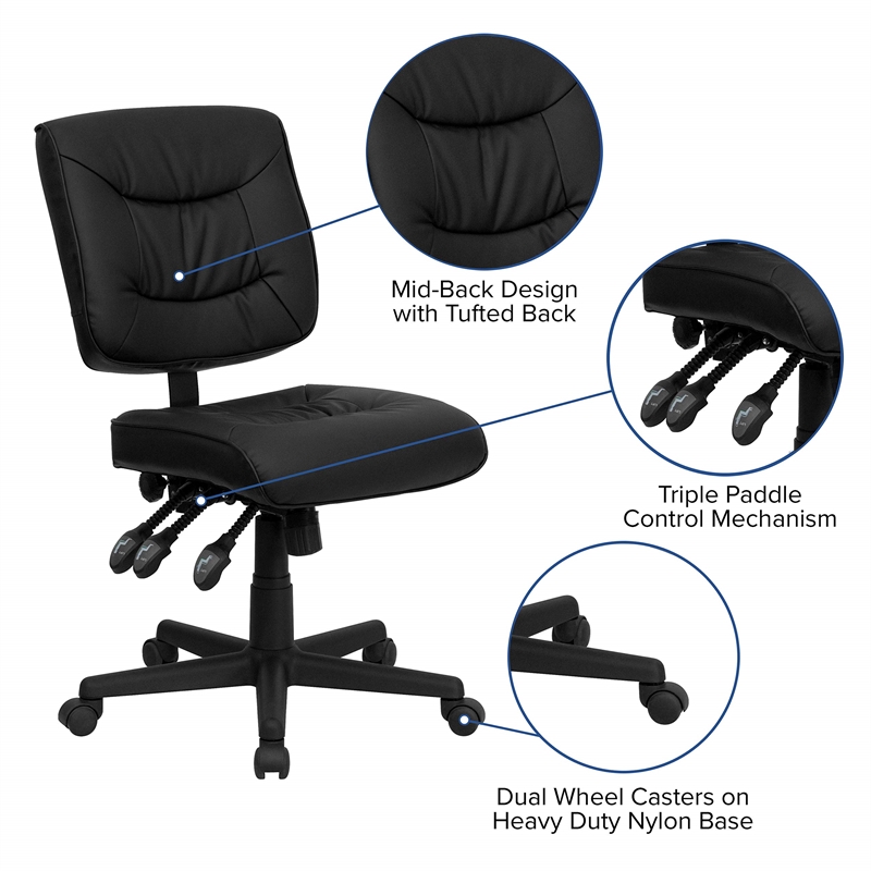 Scranton & Co Leather Mid-Back Task Office Chair in Black