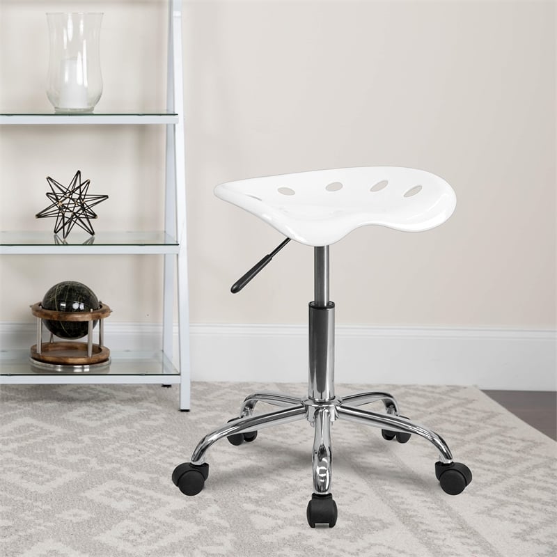 Scranton & Co Adjustable Bar Stool with Chrome Base in White