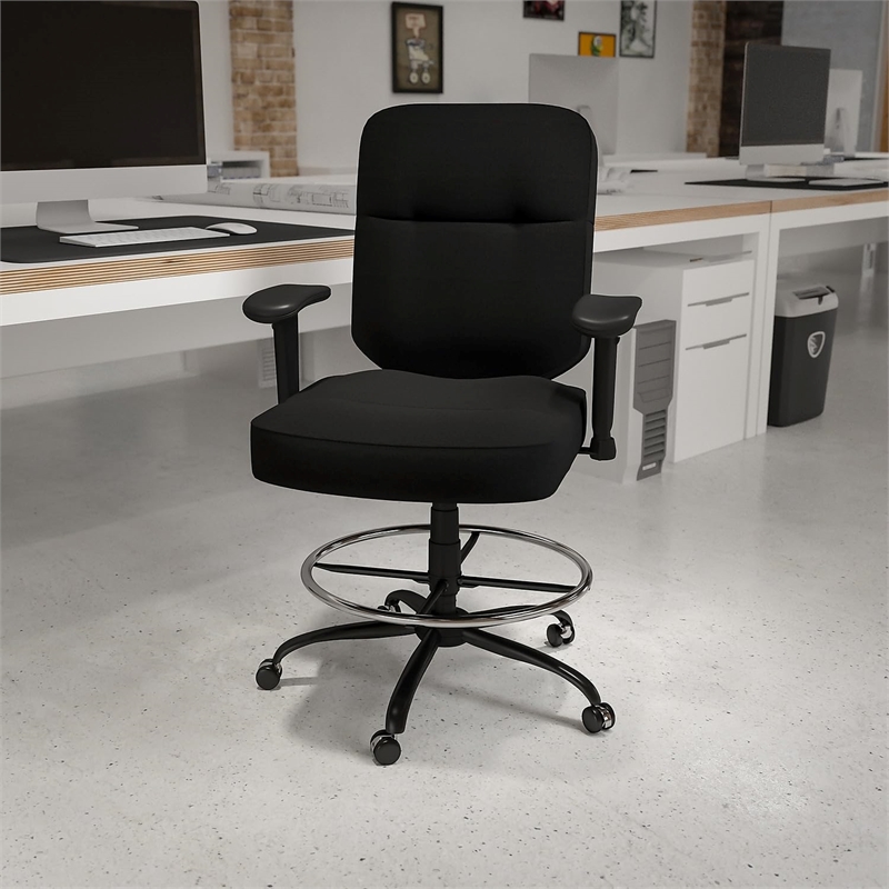 Scranton & Co Leather Drafting Chair with Arms in Black