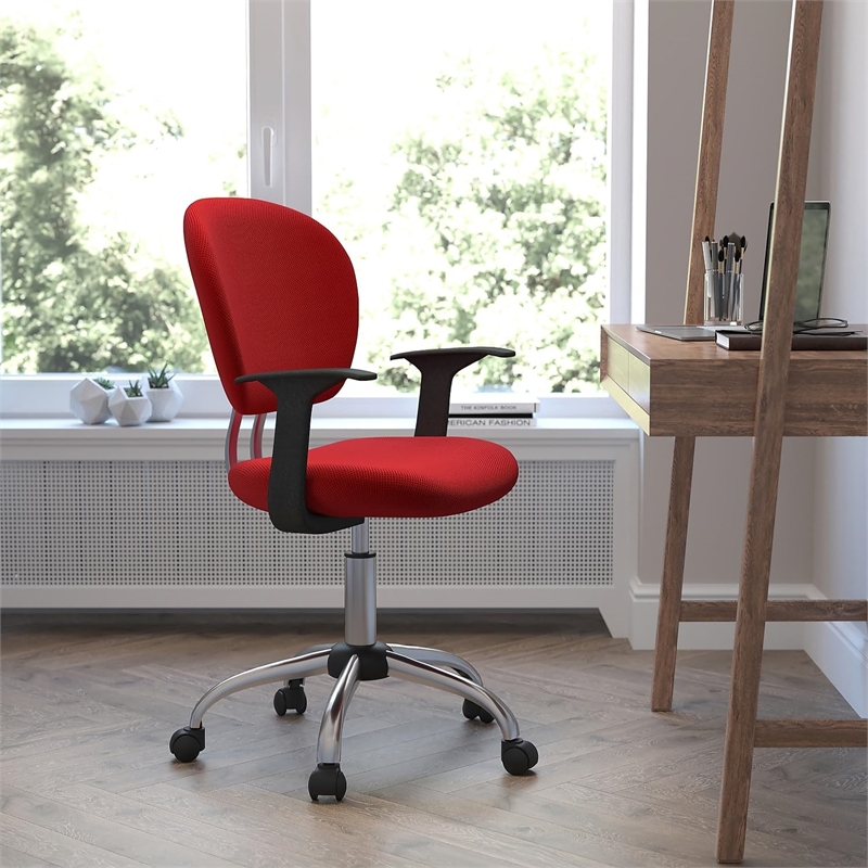 Scranton & Co Mid-Back Mesh Task Office Chair with Arms in Red
