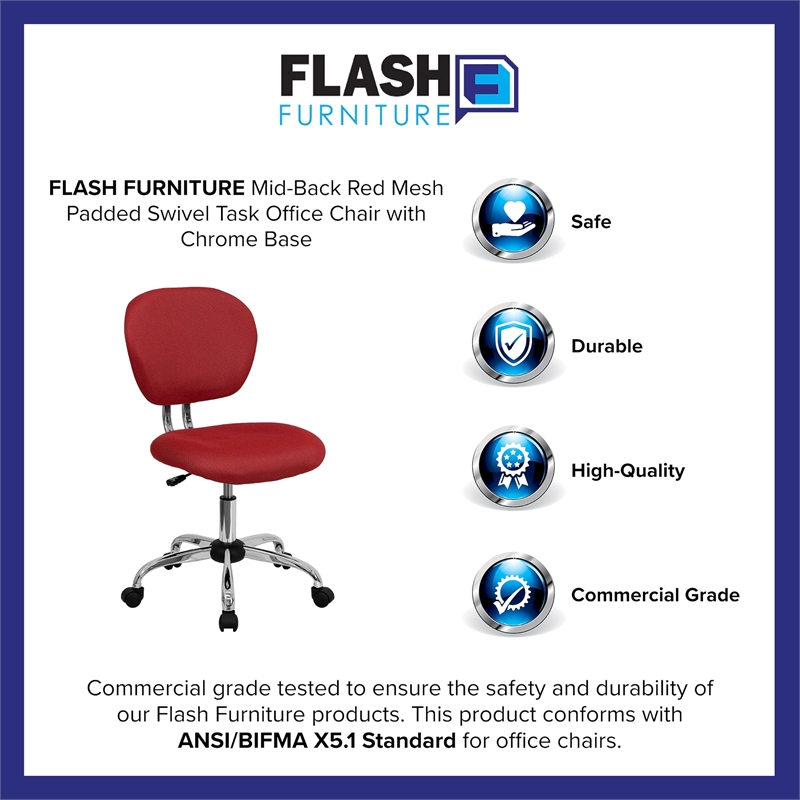 Scranton & Co Modern Mesh Fabric Mid-Back Office Swivel Chair in Red