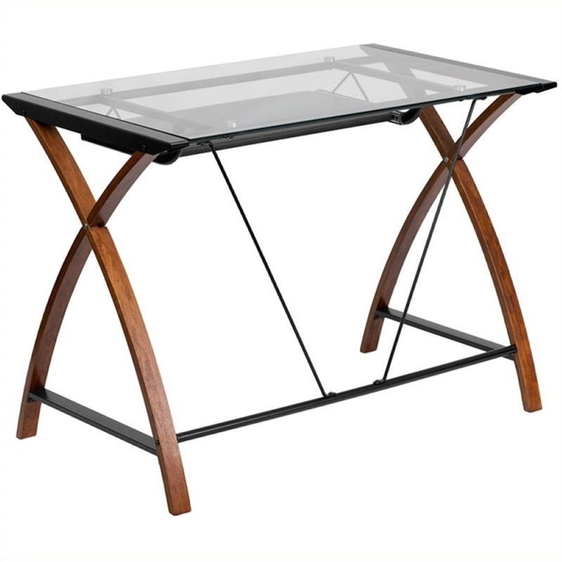 Scranton & Co Glass Top Computer Desk in Black and Cherry