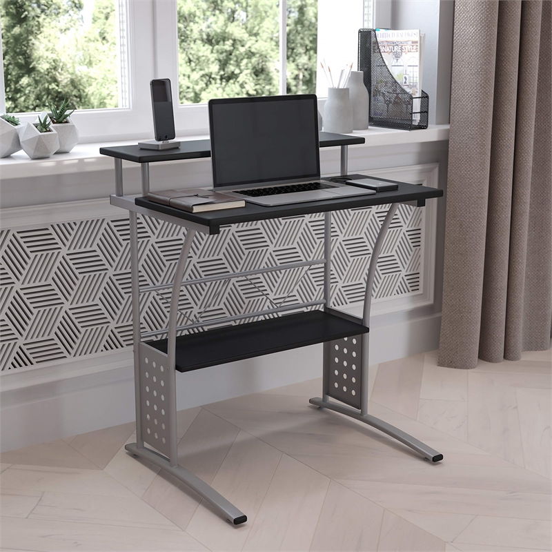Scranton & Co Steel Metal/Wood Home Office Computer Desk in Black