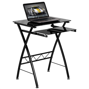 Scranton & Co Tempered  Glass/Metal Bedroom/Living Room Computer Desk in Black