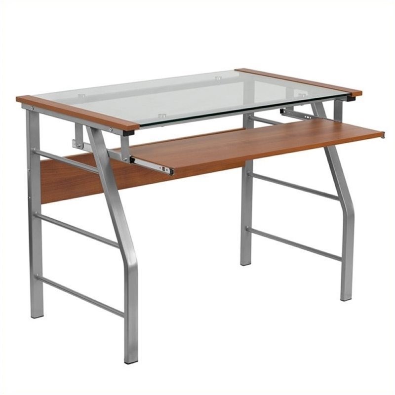 Scranton Co Glass Top Computer Desk With Pull Out Keyboard