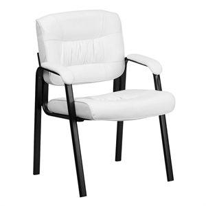 Scranton & Co Leather Guest Chair with Black Frame in White