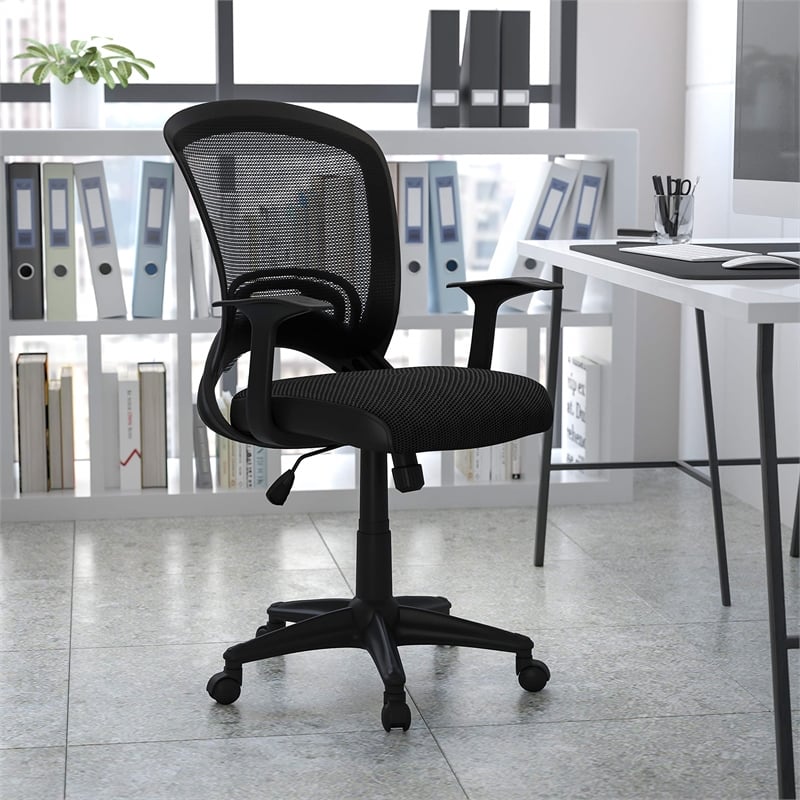 Scranton & Co Mid-Back Mesh Office Chair with Padded Seat in Black
