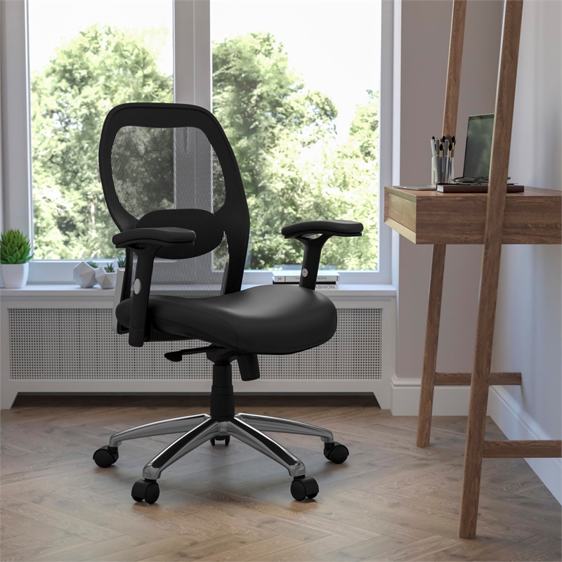 Scranton & Co Leather Mid-Back Mesh Office Chair in Black