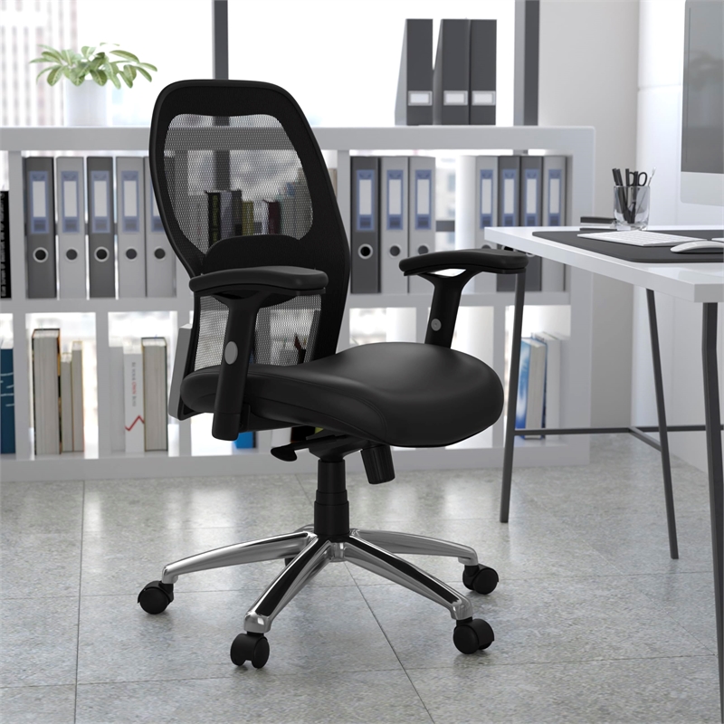 Scranton & Co Leather Mid-Back Mesh Office Chair in Black