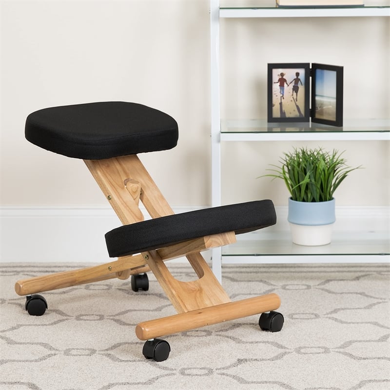 Scranton & Co Contemporary Fabric/Wood Mobile Ergonomic Kneeling Chair in Black