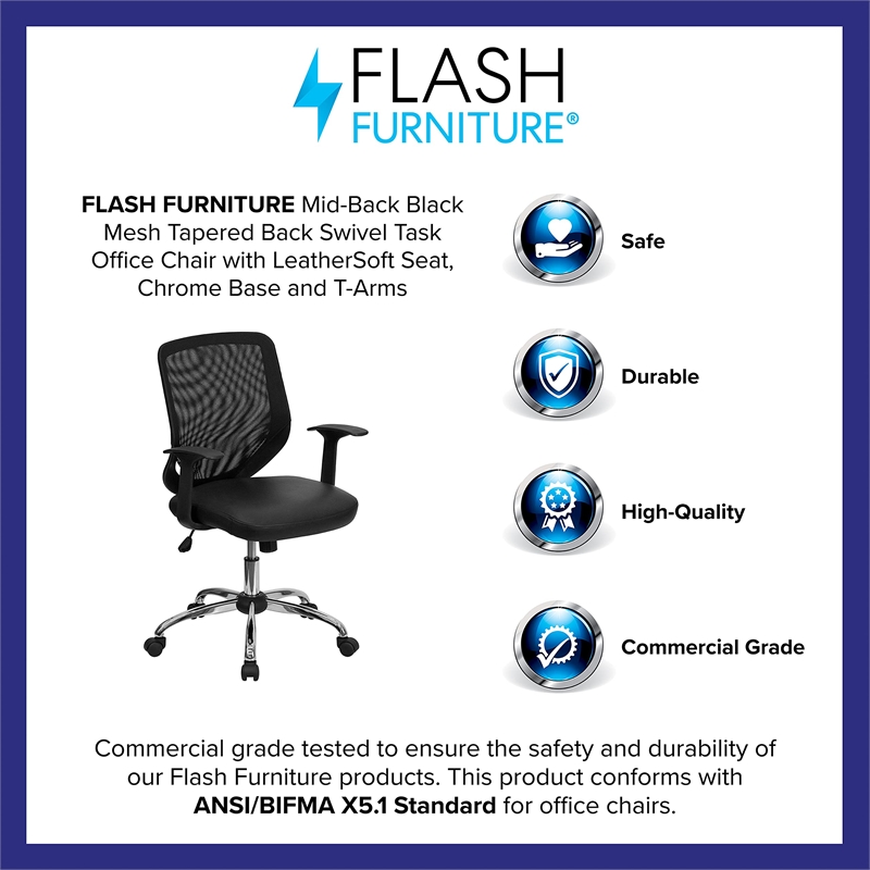 Scranton & Co Leather Mid-Back Office Chair with Mesh Back in Black