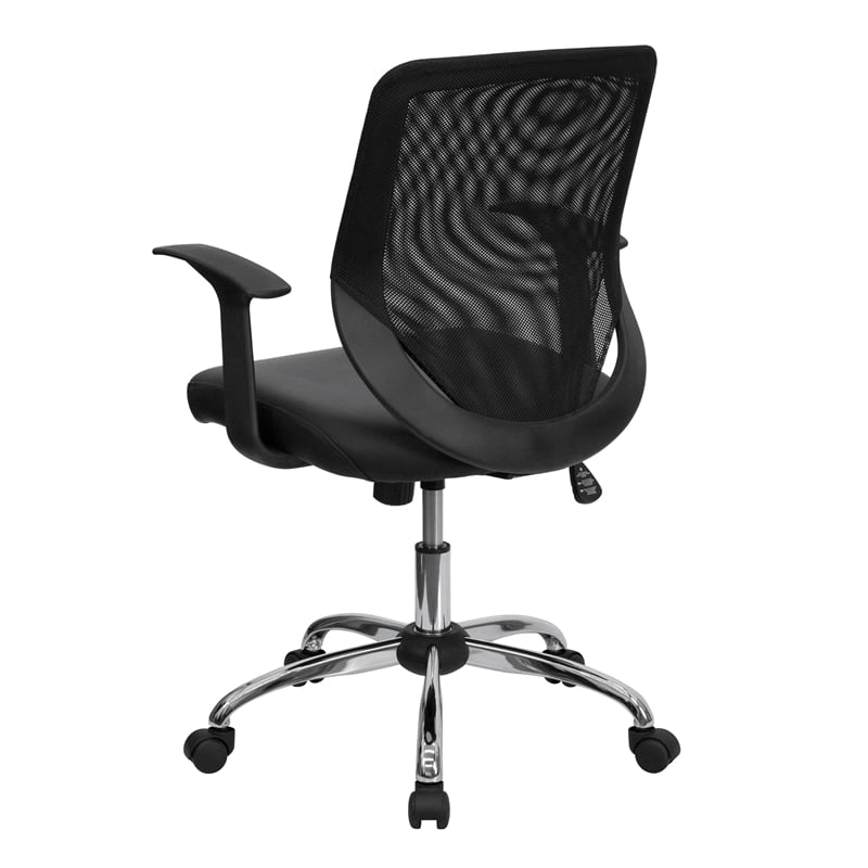 Scranton & Co Leather Mid-Back Office Chair with Mesh Back in Black