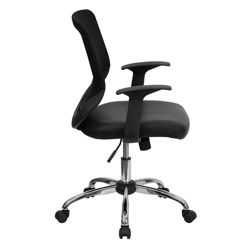 Scranton & Co Leather Mid-Back Office Chair with Mesh Back in Black