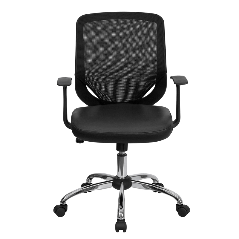 Scranton & Co Leather Mid-Back Office Chair with Mesh Back in Black