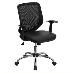 scranton & co leather mid-back office chair with mesh back in black