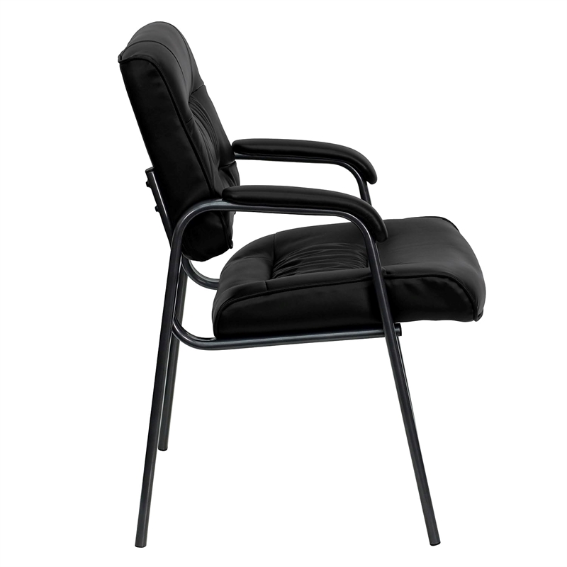 Scranton & Co Leather Guest Chair with Titanium Frame in Black