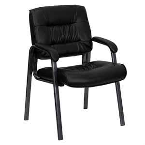 Scranton & Co Leather Guest Chair with Titanium Frame in Black