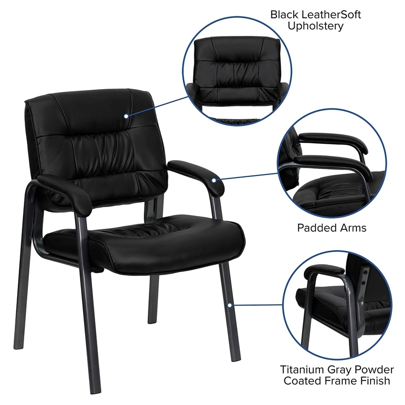 Scranton & Co Leather Guest Chair with Titanium Frame in Black