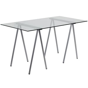Scranton & Co Glass Top Computer Desk with Silver Frame
