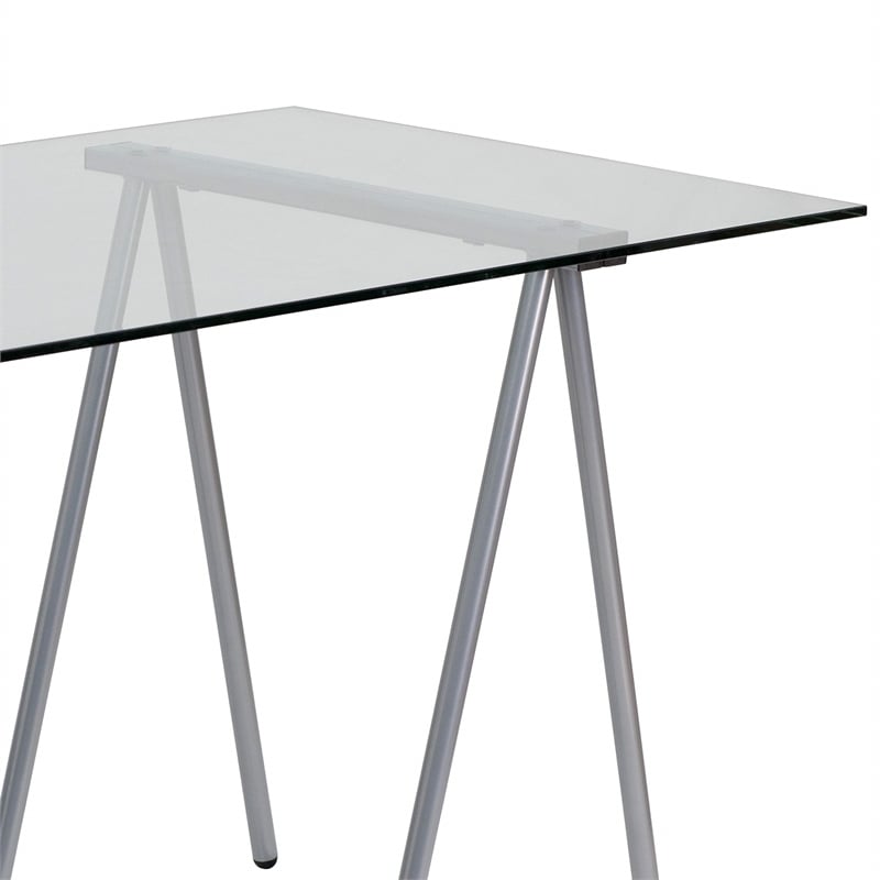 Scranton & Co Glass Top Computer Desk with Silver Frame