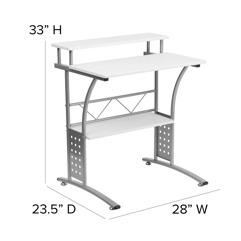 Scranton & Co Wood Office Computer Desk with Silver Frame in White
