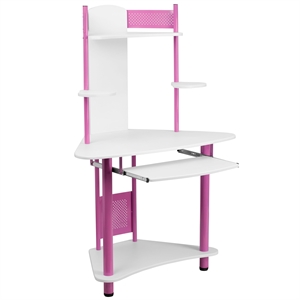 Scranton & Co Corner Computer Desk with Hutch in Pink