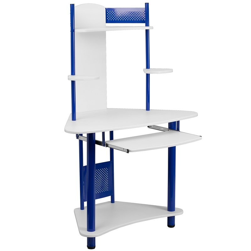 Scranton & Co Corner Computer Desk with Hutch in Blue