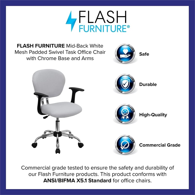 Scranton & Co Mid-Back Mesh Task Office Chair with Arms in White
