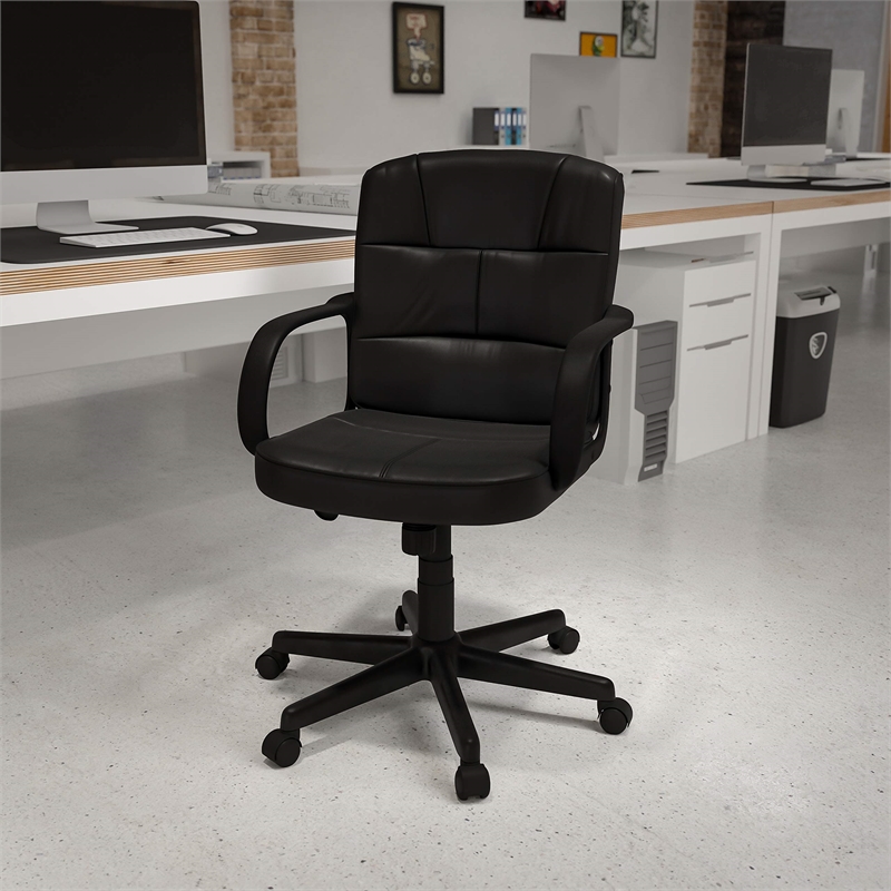 Scranton & Co Contemporary Faux Leather Mid-Back Office Chair with Arms in Black