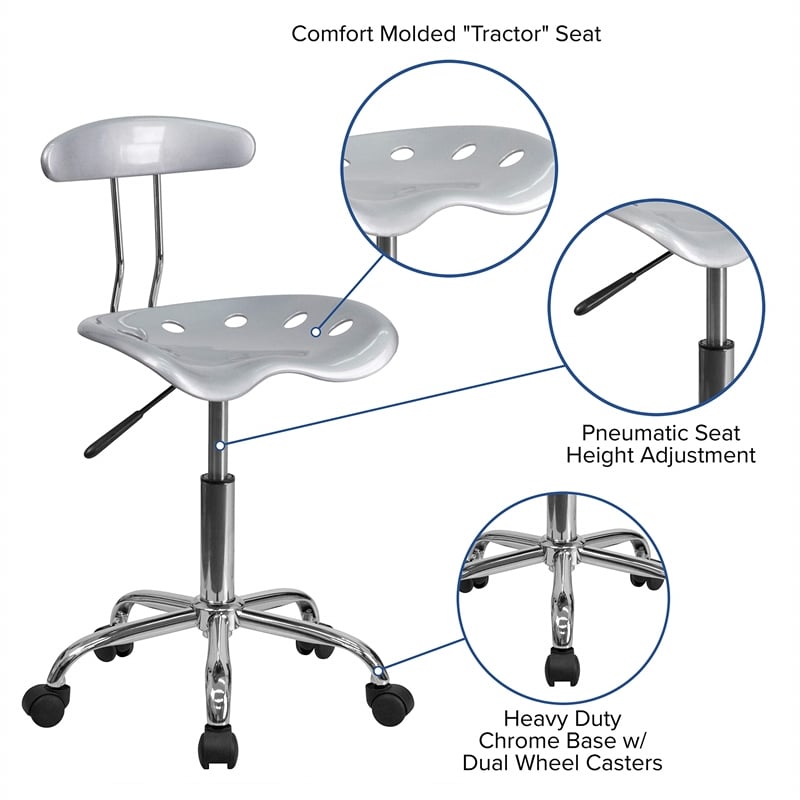 Scranton & Co Computer Task Office Chair Seat in Silver and Chrome