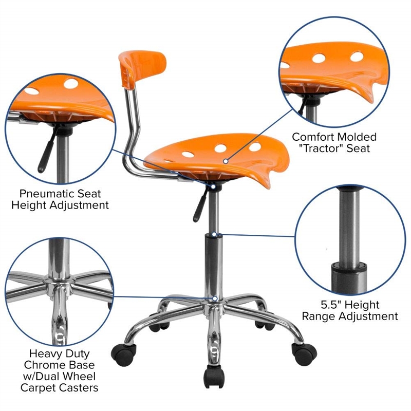 Scranton & Co Polymer Plastic Office Chair in Orange Yellow/Chrome