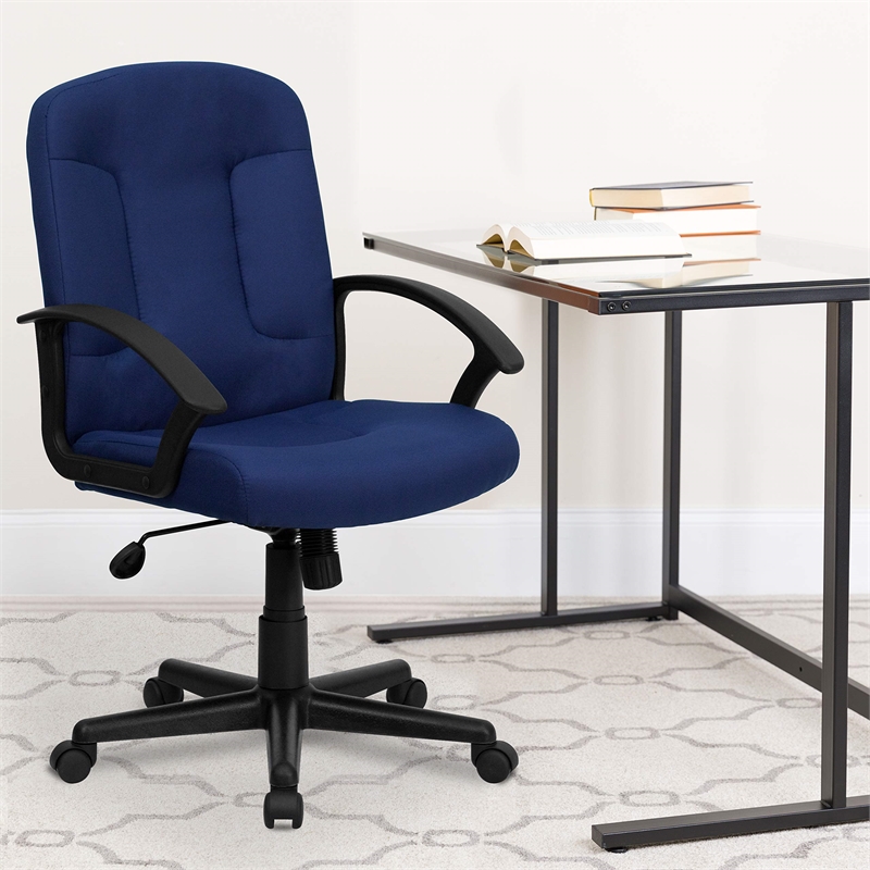 Scranton & Co Contemporary Fabric Mid-Back Office Chair with Arms in Navy Blue