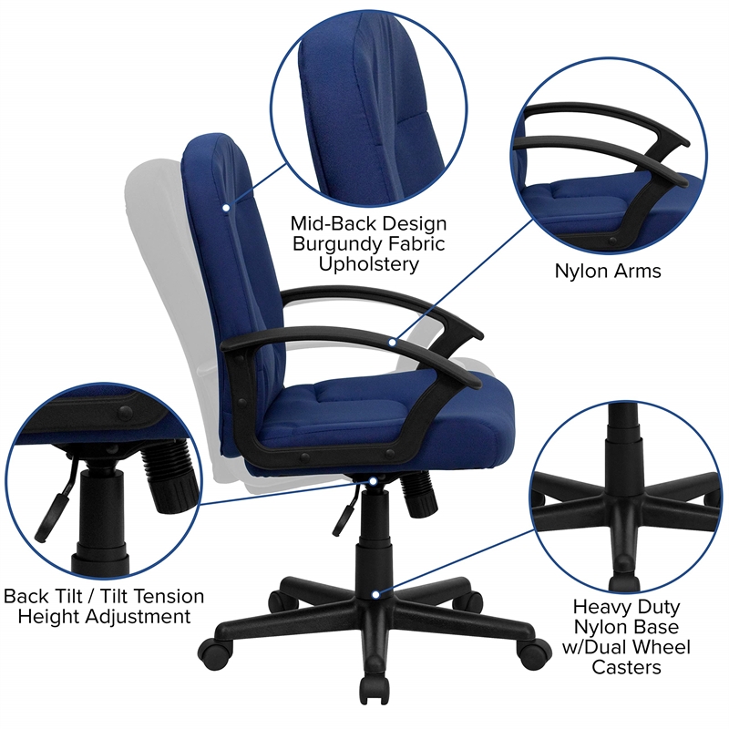 Scranton & Co Contemporary Fabric Mid-Back Office Chair with Arms in Navy Blue