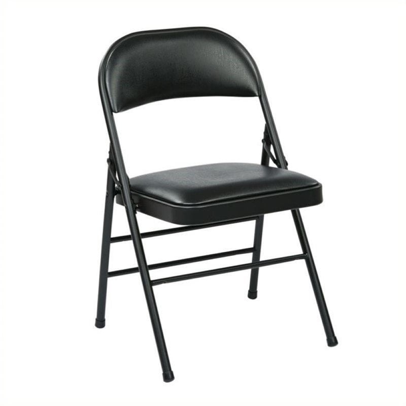 Scranton & Co Faux Leather Folding Chair in Black (Set of 4)
