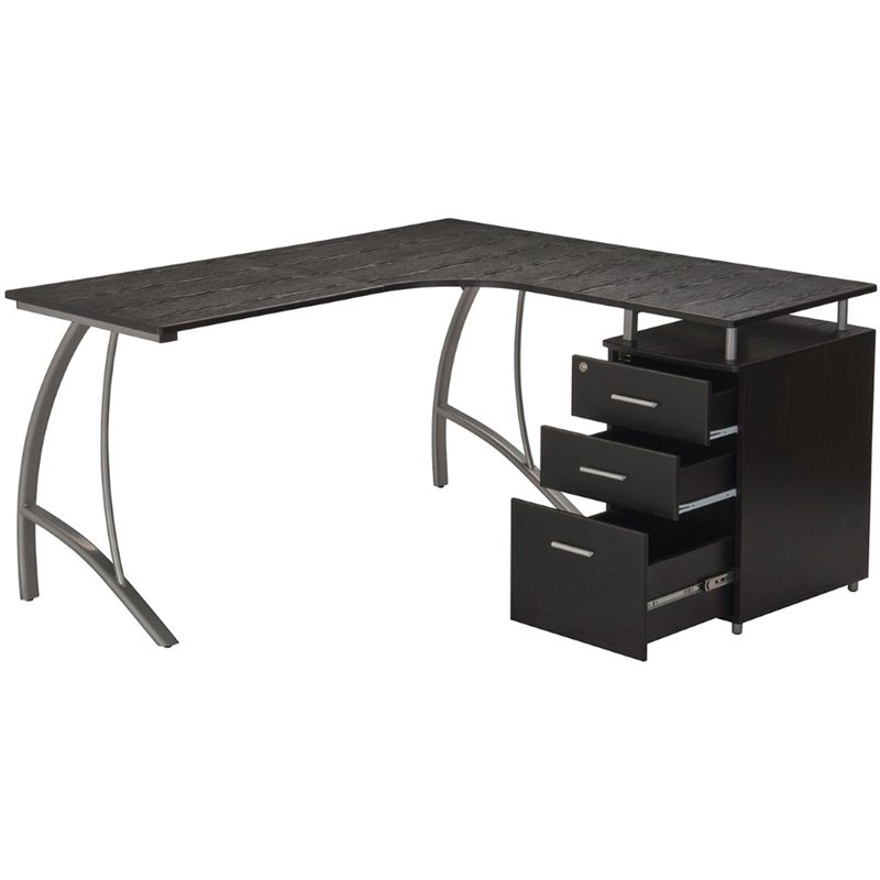 Scranton & Co Modern Wood L-Shaped Corner Desk with File Cabinet in Espresso